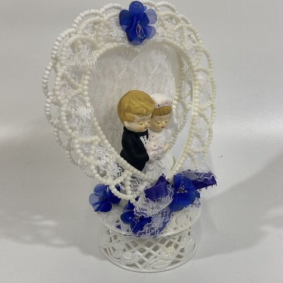 Vintage 1980s Wedding Cake Topper Porcelain Bride & Groom 9” - Picture 3 of 7